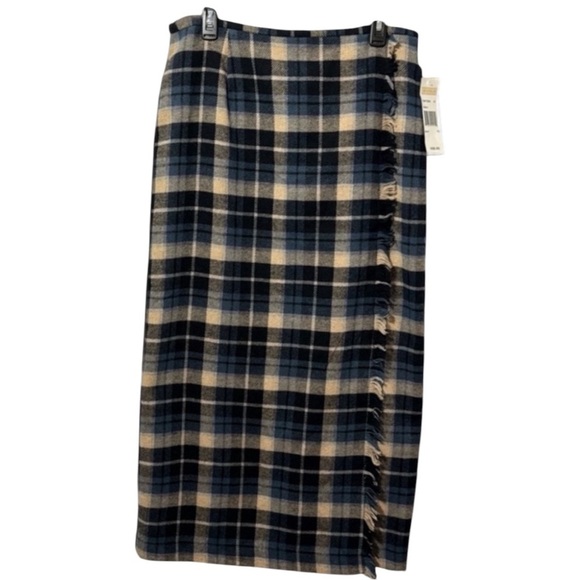 🌹NWT:MICHELE WOOL BLEND PLAID FRINGE MAXI SKIRT - Picture 1 of 11